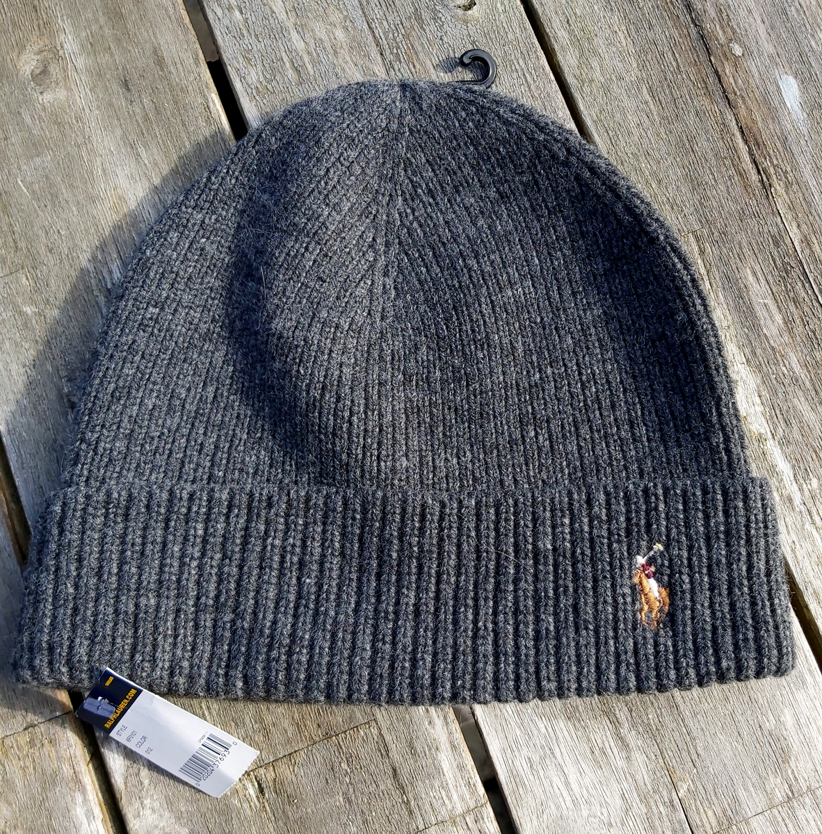Genuine POLO RALPH LAUREN Dark Grey MERINO WOOL BEANIE Hat Tag 44983422002  Ralp1