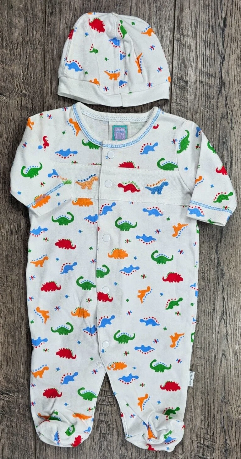 Baby Boy Clothes Nwot Little Me Preemie 2pc Bright Dinosaur Footed Outfit & Hat