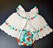 Newborn Girl Crocheted Dress  Bottoms Orange/Blue/Green Accents