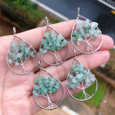 10PCS Yoga Mix Gems Stone Tree Of Life Pendants Reiki Healing