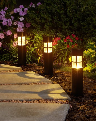 Outdoor Solar Powered Black Bollard Landscape Path Light 10 Lumens (6 Count) - Picture 5 of 15