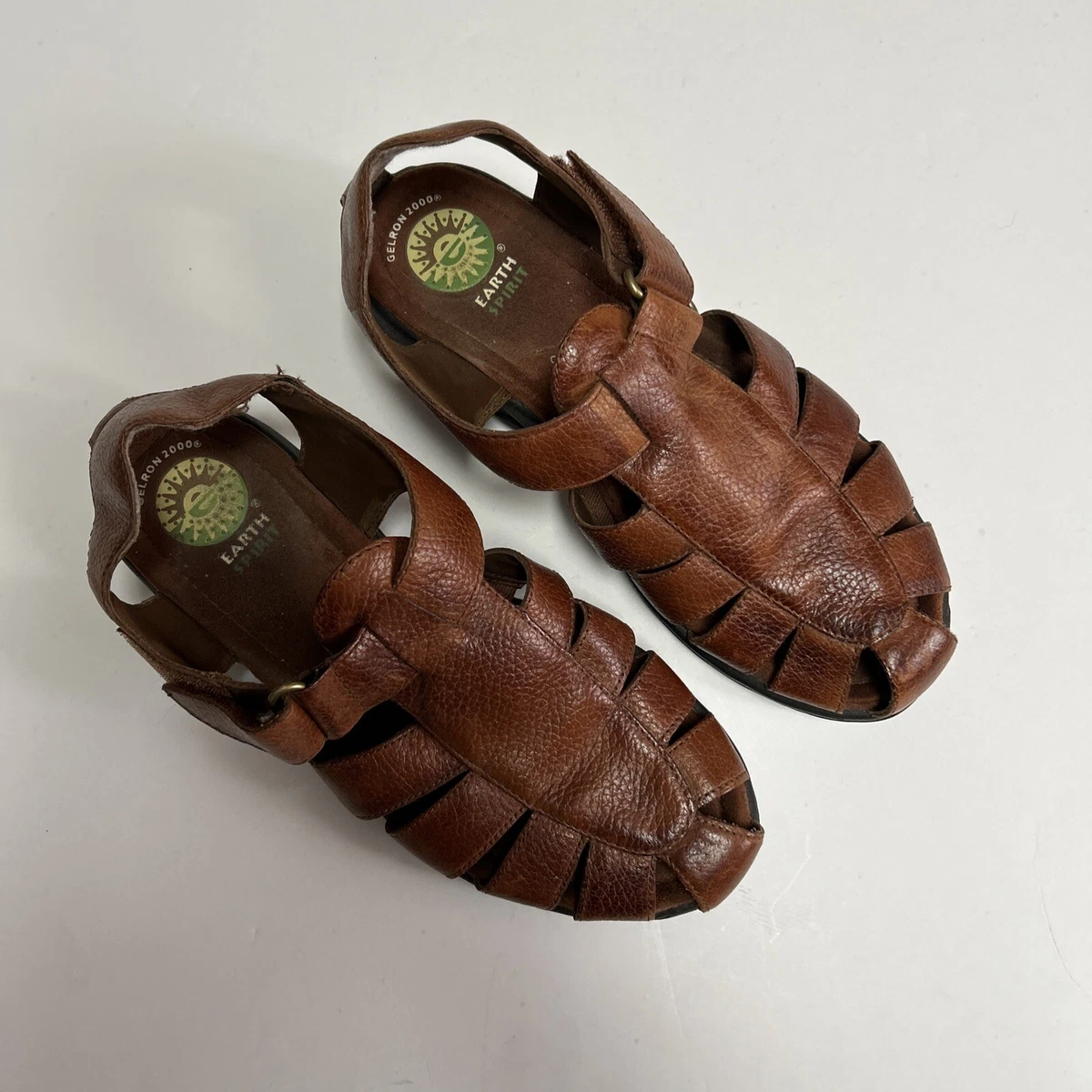 Earth Spirit Size 8.5 40.5 Astrid Brown Leather Cutout Fisherman Sandals