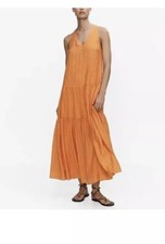 MGN Mango Orange Textured Skater Tiered Maxi Dress 6