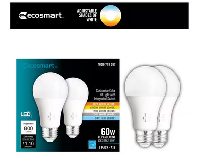 EcoSmart LED Light Bulb Dimmable 60W Equivalent Selectable Color Select(2-Pack)
