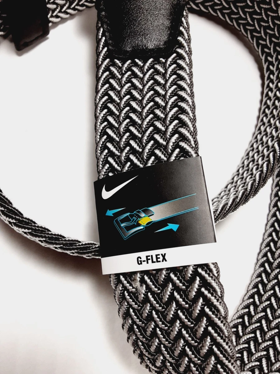 NIKE GOLF MEN'S G-FLEX STRETCH WOVEN BELT DARK GREY/WHITE SIZE LARGE (40-42)