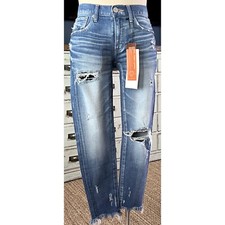 NWT New 375 Moussy Ridgewood Distressed Blue Skinny Jeans Size 26
