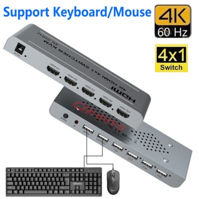 4K 60hz 4x1 HDMI KVM Switcher Converter 4 PC Share 1 USB Keyboard Mouse Monitor