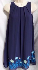 LOFT BLUE FLORAL EMBROIDERED SLEEVELESS BOHO SWING TRAPEZE DRESS SIZE: 2 NWT