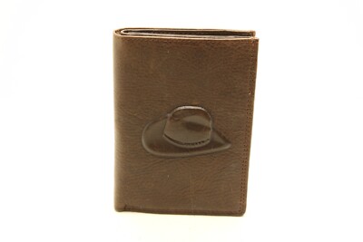 Braune Echtleder Geldbörse mit Motiv ''Cowboyhut'' - 13x9cm