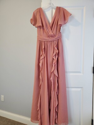 mauve fitted dress Ladivine 7483 Mauve satin fitted evening dress 16 / Mauve