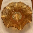 Vintage Marigold Amber Carnival Glass Fluted Ruffled Bowl