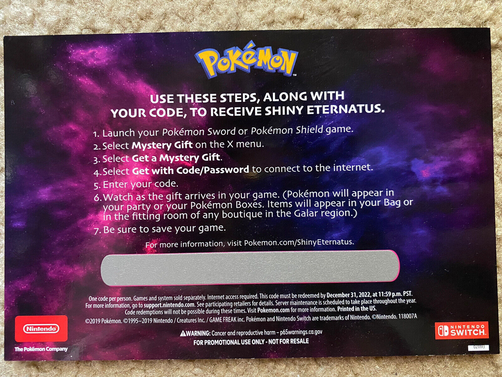 Pokemon Sword and Shield LEGIT Gamestop Event Shiny Raikou Untouched