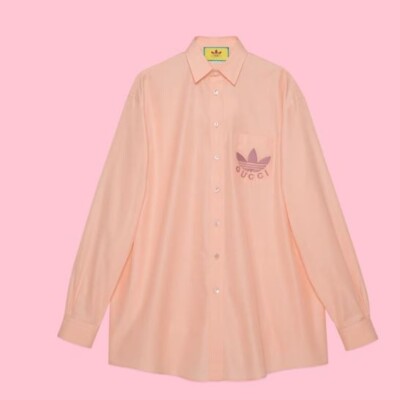 GUCCI X ADIDAS SHIRT MENS BOXY PEACH LONG SLEEVE BUTTON UP sz 50