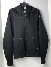 Nike Womens Small Black Hooded Zip Up Running Jacket w/Pockets Reflects