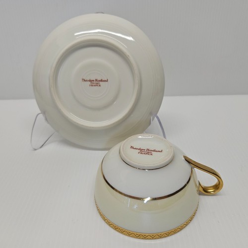 Theodore Haviland Limoges White With Cream Band Gold Encrusted Teacup and Saucer - Picture 4 of 8