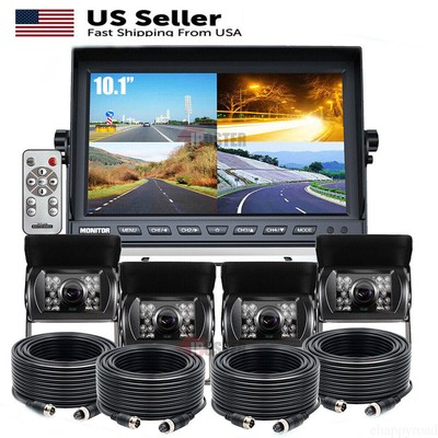 10.1'' Quad Monitor Screen CCD Front Rear Side View Backup Camera Truck Bus VAN