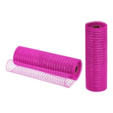 2 Pcs 10" x 30Feet PP Decorative Mesh Ribbon, Rose Red with Red Foil