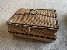 Vintage Wicker Weave Sewing Basket & Contents