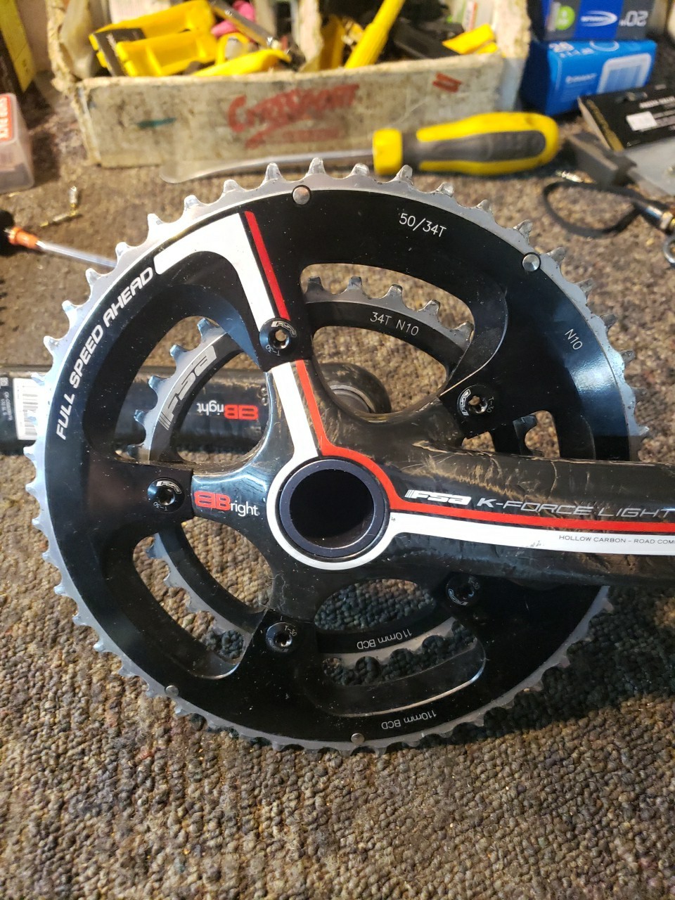 FSA K-Force Carbon Crankset 172.5mm 50/34T Compact 110BCD 10-Speed w/  BB 30
