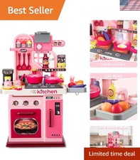 Deluxe Kids Kitchen Playset - 53pcs with Realistic Lights Sounds in Pink