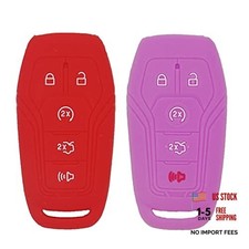 2Pcs 5 Buttons Key Fob Silicone Cover Case Remote Keyless Protector Red Purple