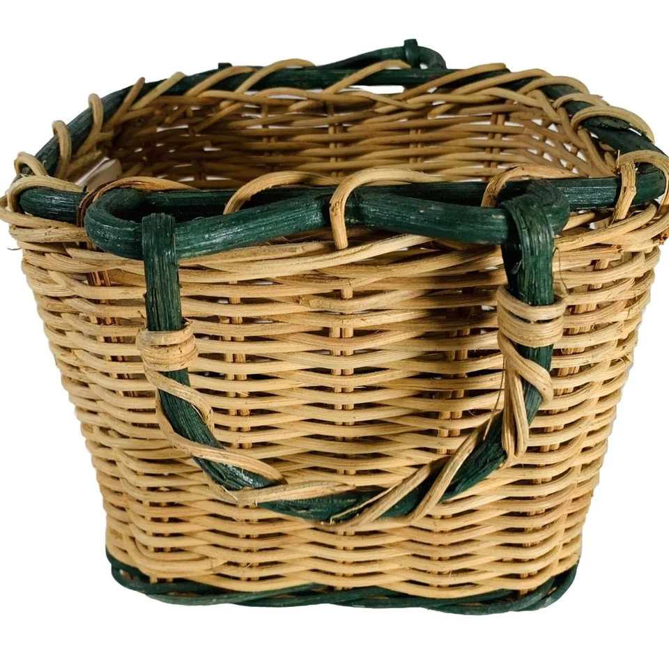 Decorative Autumn Wicker Basket Ceramic Tile Insert Bendable Handles Farmhouse - Image 3 of 4