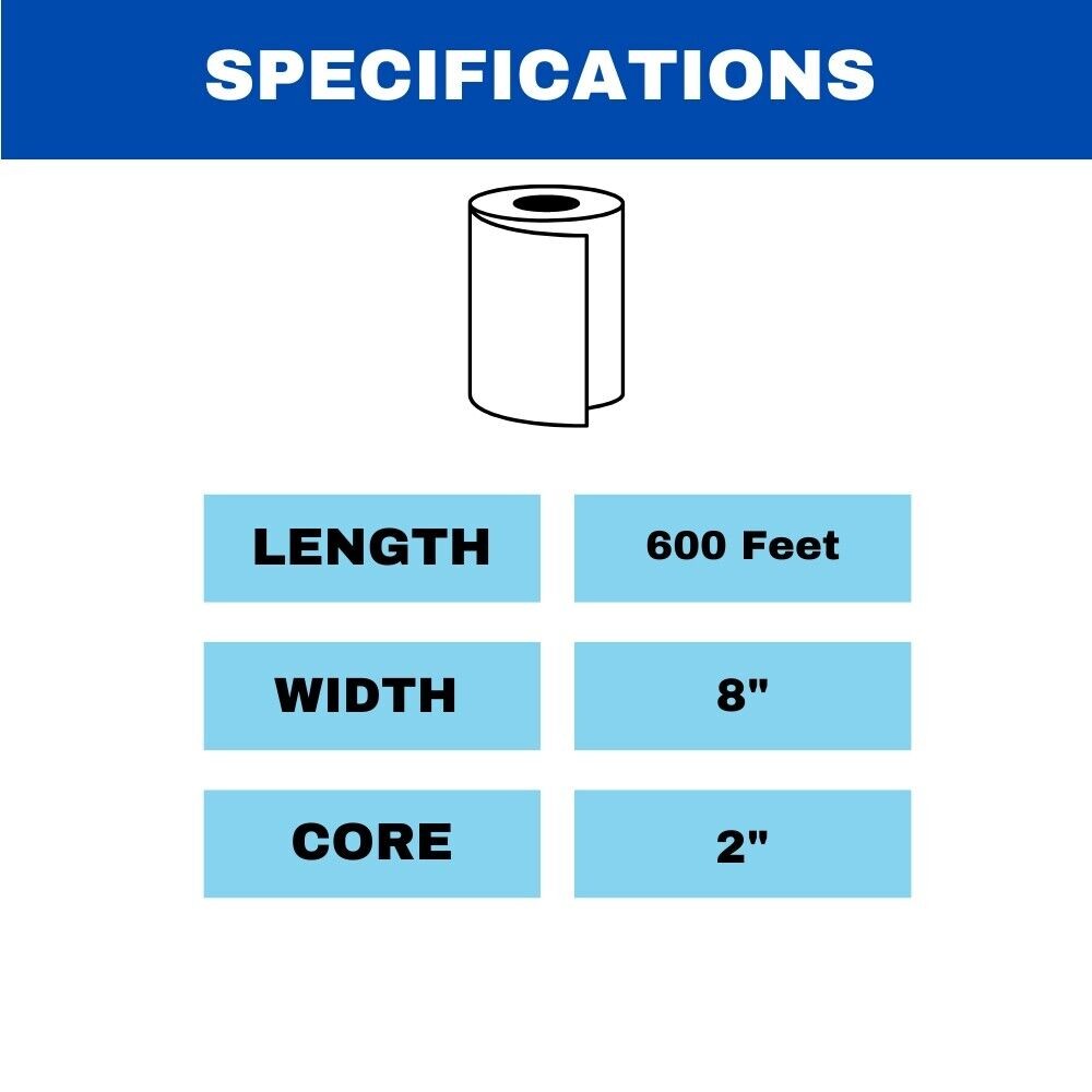 12 Rolls Premium White Paper Towel Toll 8" x 600' 2" Core Hardwound