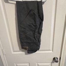 Wrangler Straight Fit Gray Pants Men Stretch Cotton Blend Casual Button Zip