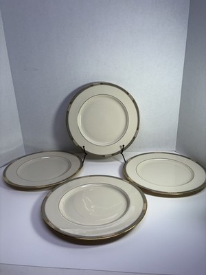 Lenox Presidential  McKinley Dinner Plates(4) gray band enameled dots 10 1/2  2