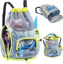 Mesh Drawstring Backpack with Shoe Compartment, Sandproof Beach Swim Bag