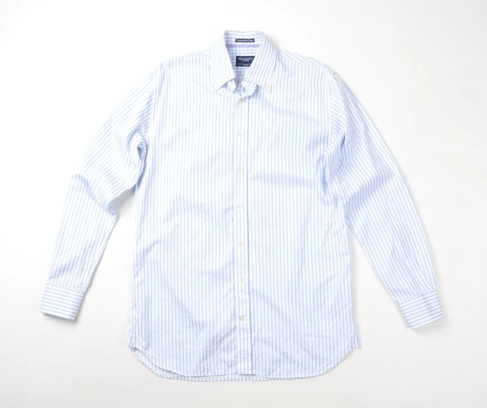 Men's Hackett London White/Blue Striped Long Sleeved Shirt Size Medium - Image 2 of 4