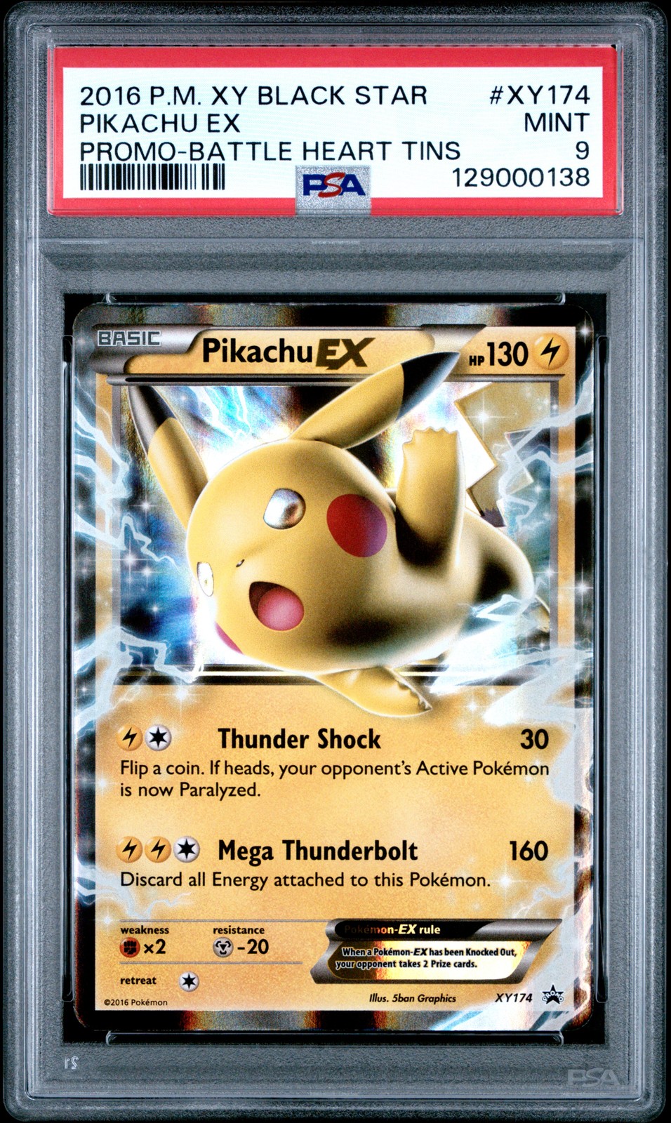 2016 POKEMON XY BLACK STAR PROMO BATTLE HEART TINS #XY174 PIKACHU EX PSA 9