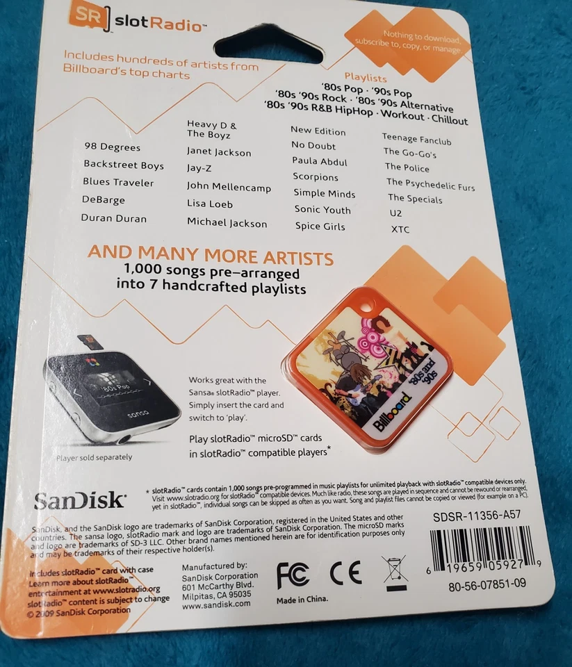 ☆НОВЫЙ☆ SanDisk SR слот радио рекламный щит 80-х и 90-х музыкальная карта 1000 песен Sansa 2009 - Изображение 2 из 4