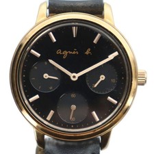 agnes b. VD75-KGZ0 wristwatch quartz watch chronograph leather belt black dial g