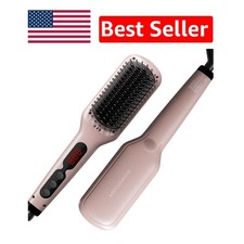 2-in-1 Pro Ceramic Hair Straightening Detangling Brush - Safe Efficient
