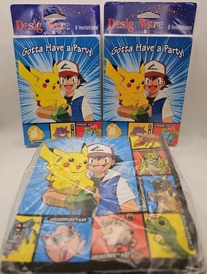 Vintage Pokemon Birthday Party Invitation Cards 2 New Sealed Ash Pikachu Napkins