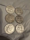 Lot Of 6 Franklin 90%  Silver Half Dollars