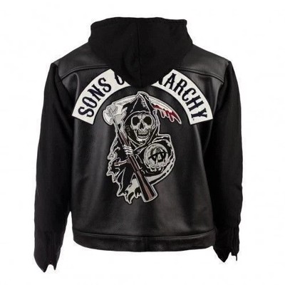 SOA Sons of Anarchy Hooded Real Leather Jacket Leather Harley B