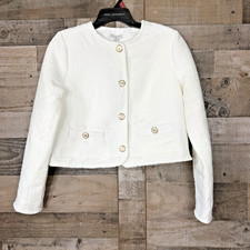 Free Assembly White Knit Crop Blazer Jacket Size S Snap Up Modest Career 