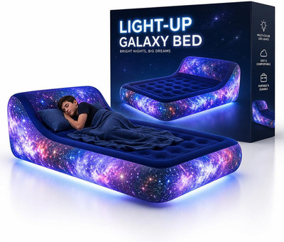 Twin Air Mattress with LED Lights, Inflatable Twin Bed with Carina Nebula Print,
