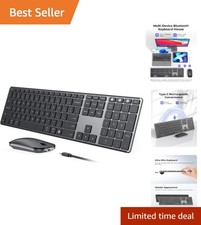 Sleek Black Gray Wireless Keyboard Mouse Combo - Slim Rechargeable Design