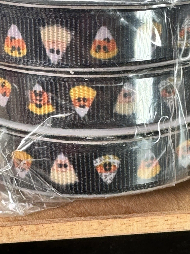 3 The Ribbon Boutique Black  Candy Corn Halloween Ribbon 3/8" X  12 Ft Hair Bows - Image 4 of 4