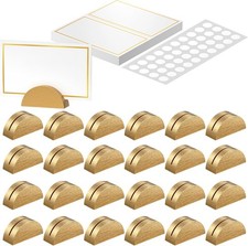 24 Pcs Wooden Place Card Holders for Table, Mini Gold Table Number Holders with
