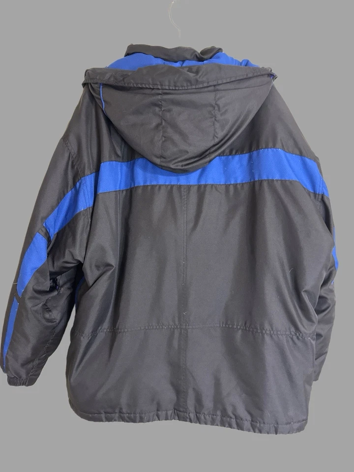 Vintage Mens Starter Down Jacket XL Blue Black Puffer Hooded Coat READ DETAILS - Image 2 of 4