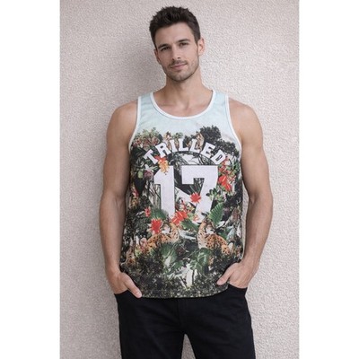 Trilled Being True Real Men Mesh Tank Top Jersey Jungle Lynx Print Size L USA
