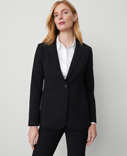 Ann Taylor Blazer Jacket Size 10 Single Button Notch Lapel Front Flap Black