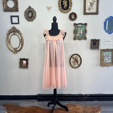 Vanity Fair Vintage Peach Chiffon Nightgown Petite Romantic Ruffle Lingerie