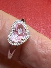 New 14k White Gold Heart  Pink Quartz Diamonds Engagement Wedding Ring Size 7
