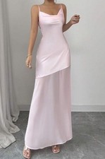 Glossy Blush Pink Satin Draped Bust Long Slinky Dress Nightdress Lingerie XL NEW