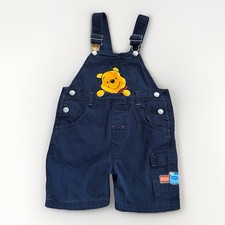VTG Disney Winnie The Pooh Shortalls Bibs Size 3T Boys 90s Y2K Fuzzy Adjustable